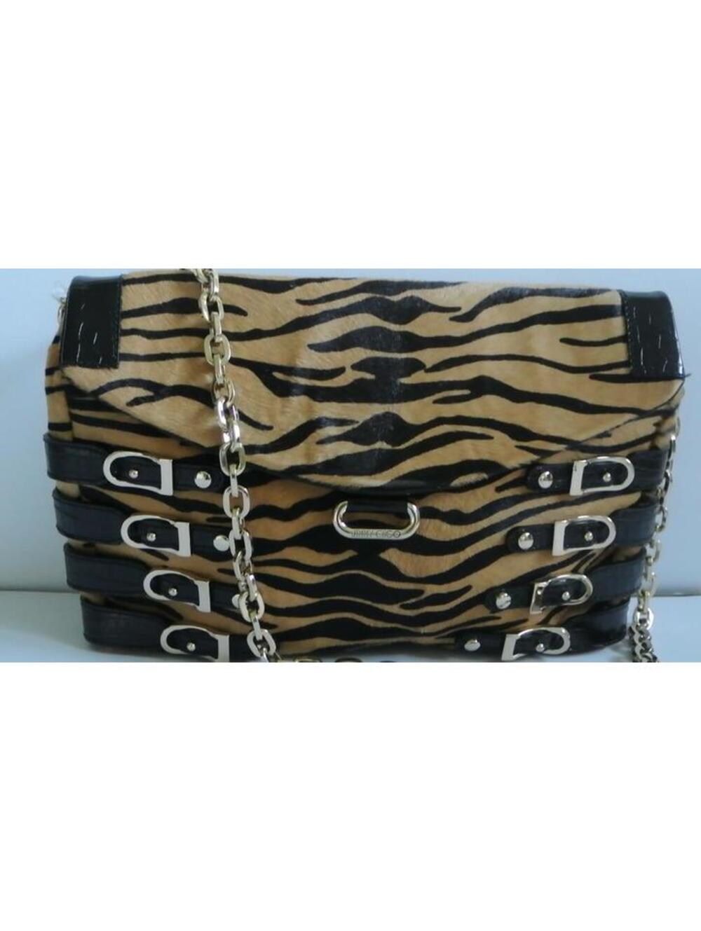 Jimmy Choo Brix Tiger Print Calf Hair Buckle Clutch NEW